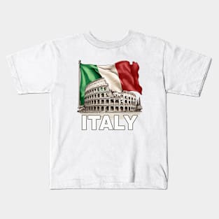 Roman colosseum in italy with a flag. Kids T-Shirt